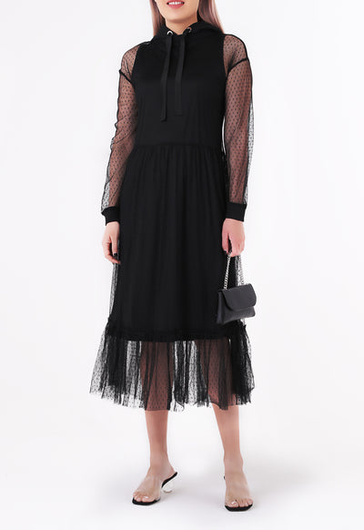 Lace Ruffle Hem Hooded Dress