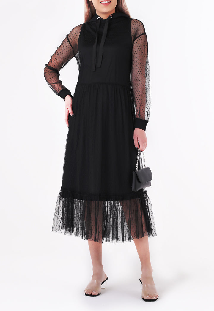 Lace Ruffle Hem Hooded Dress