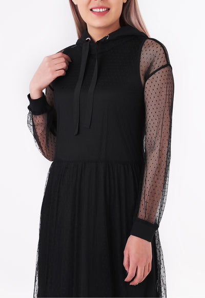 Lace Ruffle Hem Hooded Dress