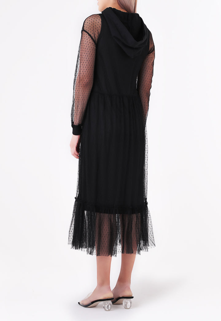 Lace Ruffle Hem Hooded Dress