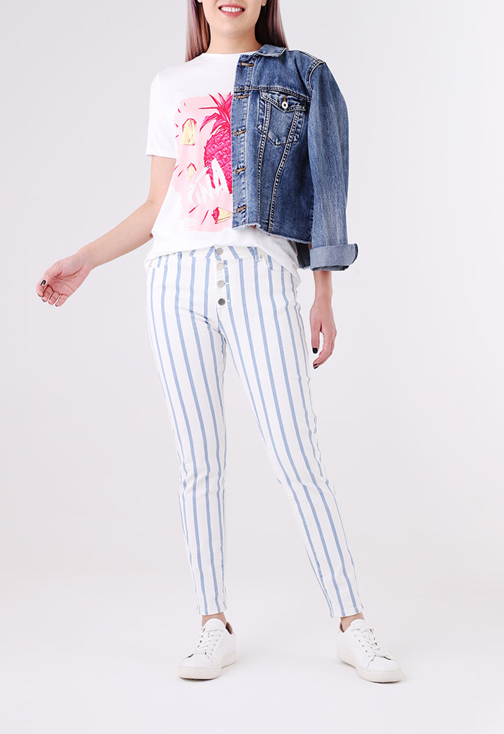 Stripe Print Skinny Denim Pants