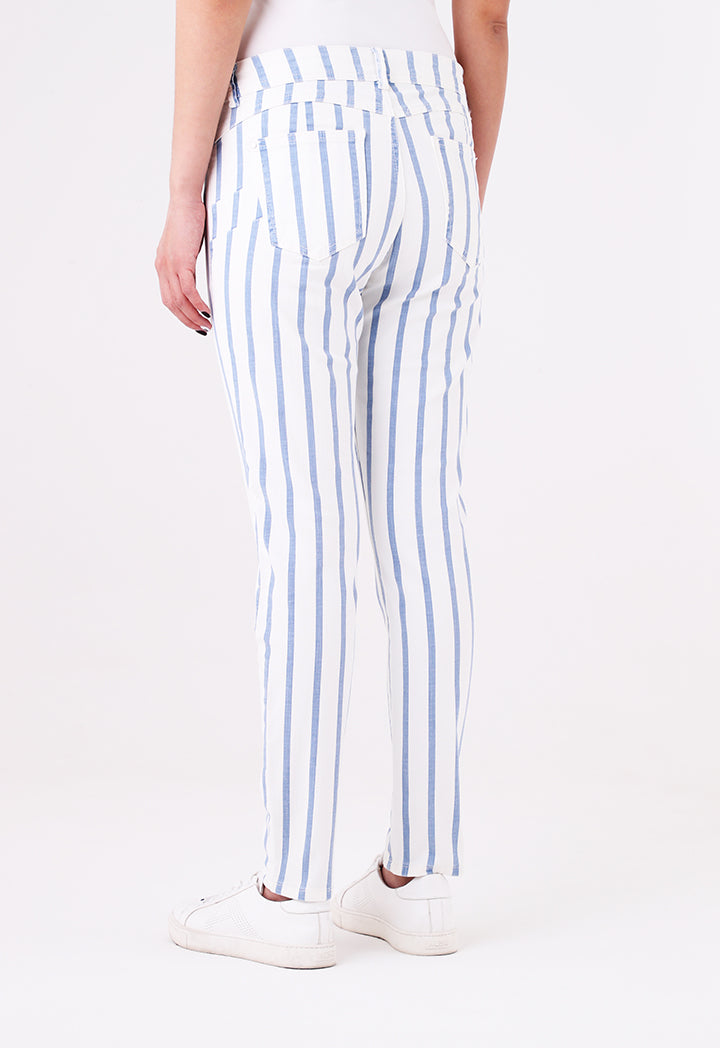 Stripe Print Skinny Denim Pants