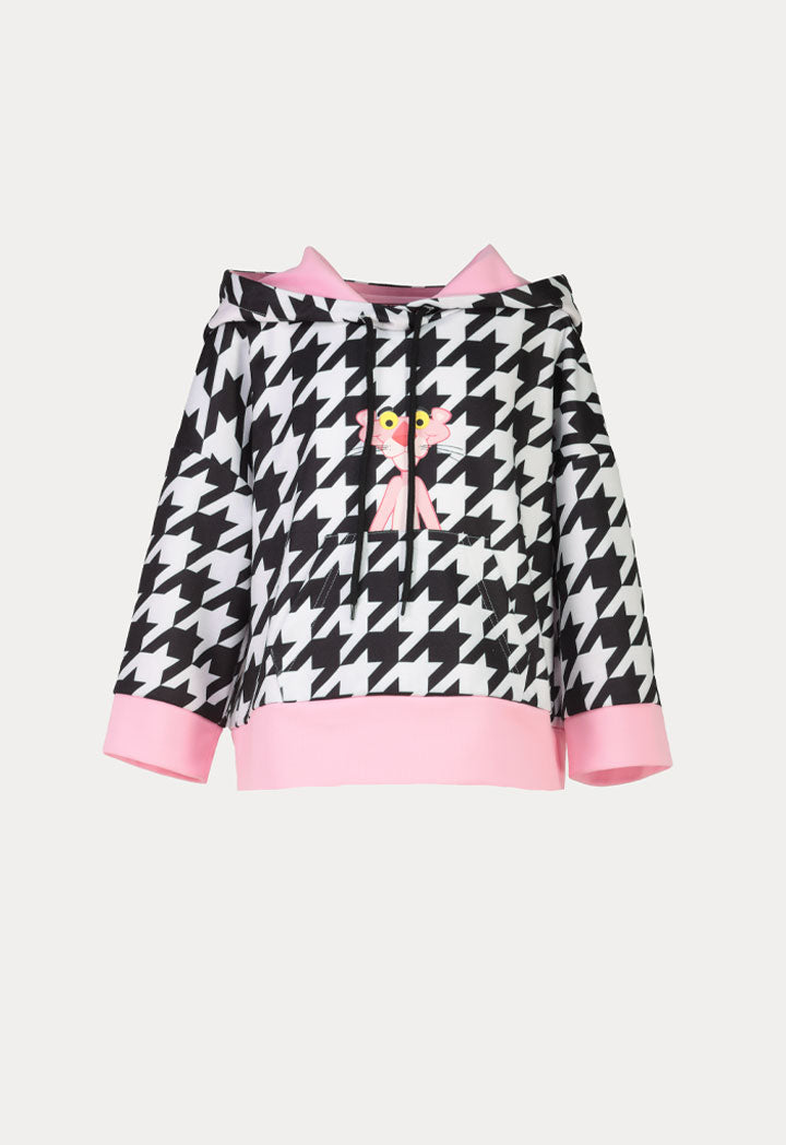 Pink Panther Houndstooth Print Hoodie Blouse