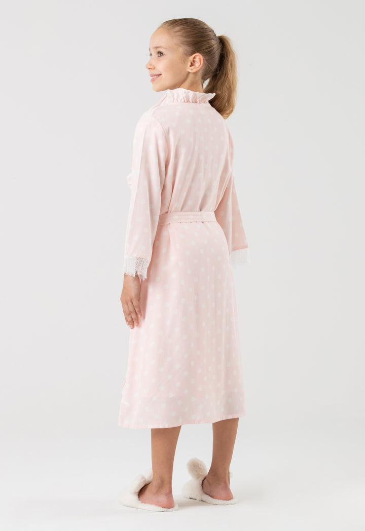 Polka Dots Lace Ruffle Open Collar Sleep Robe