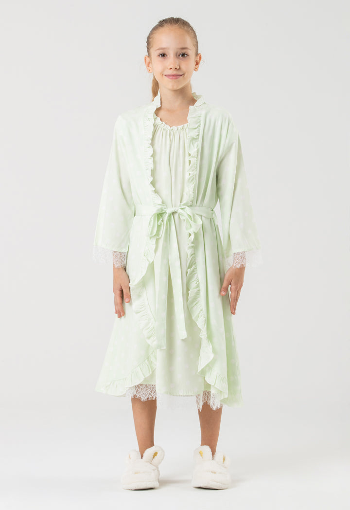 Polka Dots Lace Ruffle Open Collar Sleep Robe