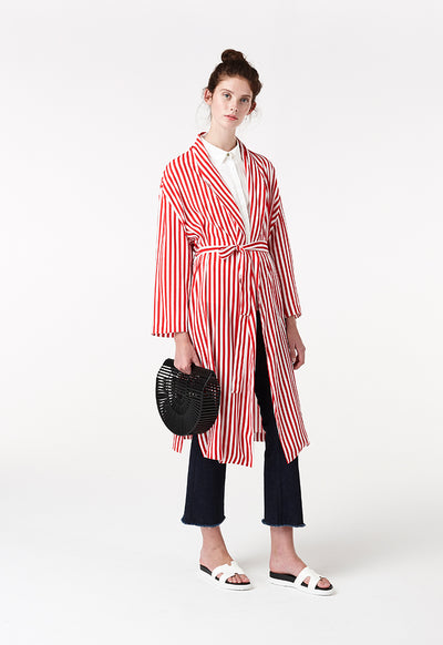 Stripe Lace Tie Outerwear - Fresqa