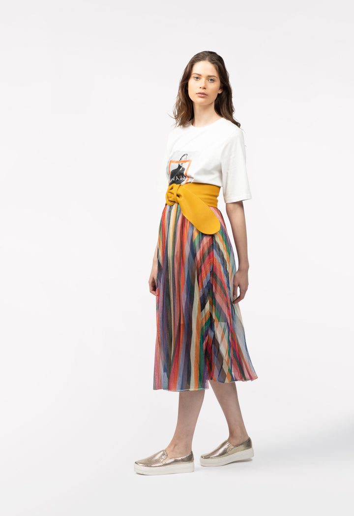 Striped Pleated Skirt