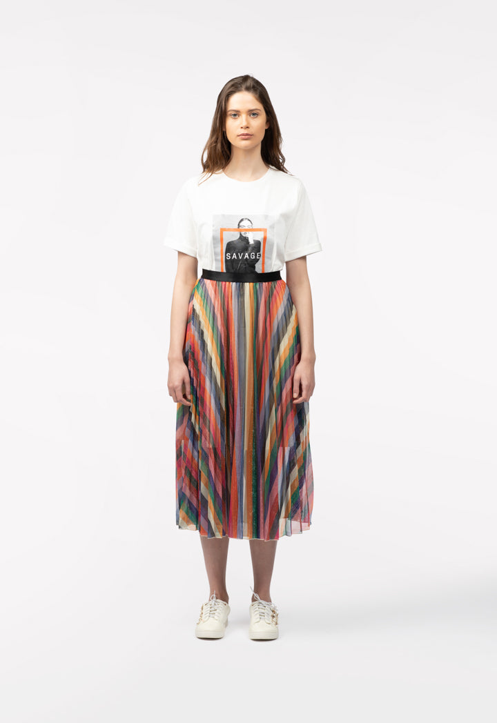 Striped Pleated Skirt