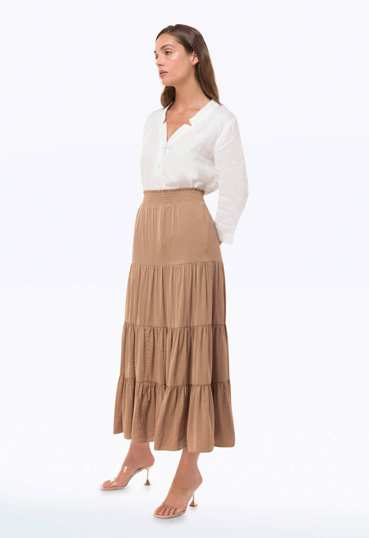 Smocked Waist Tiered Solid Skirt