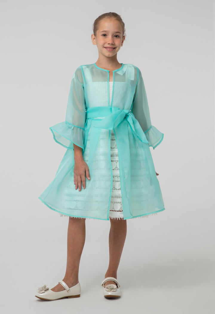 Organza Flounce Sleeves Belted Shrug