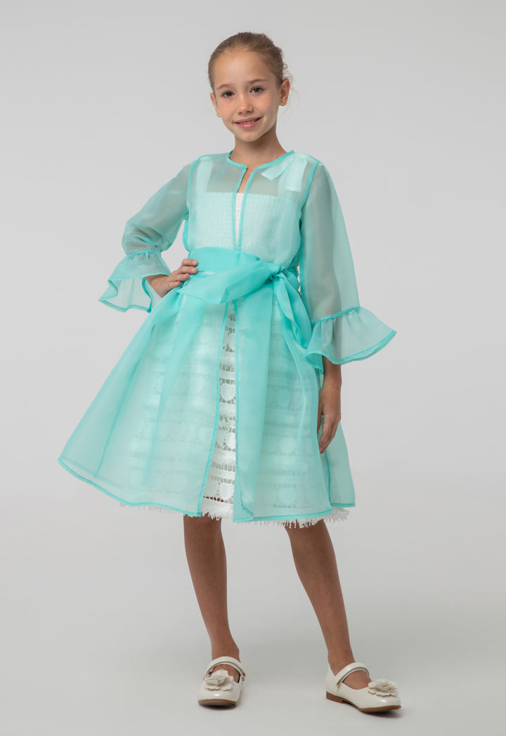 Organza Flounce Sleeves Belted Shrug