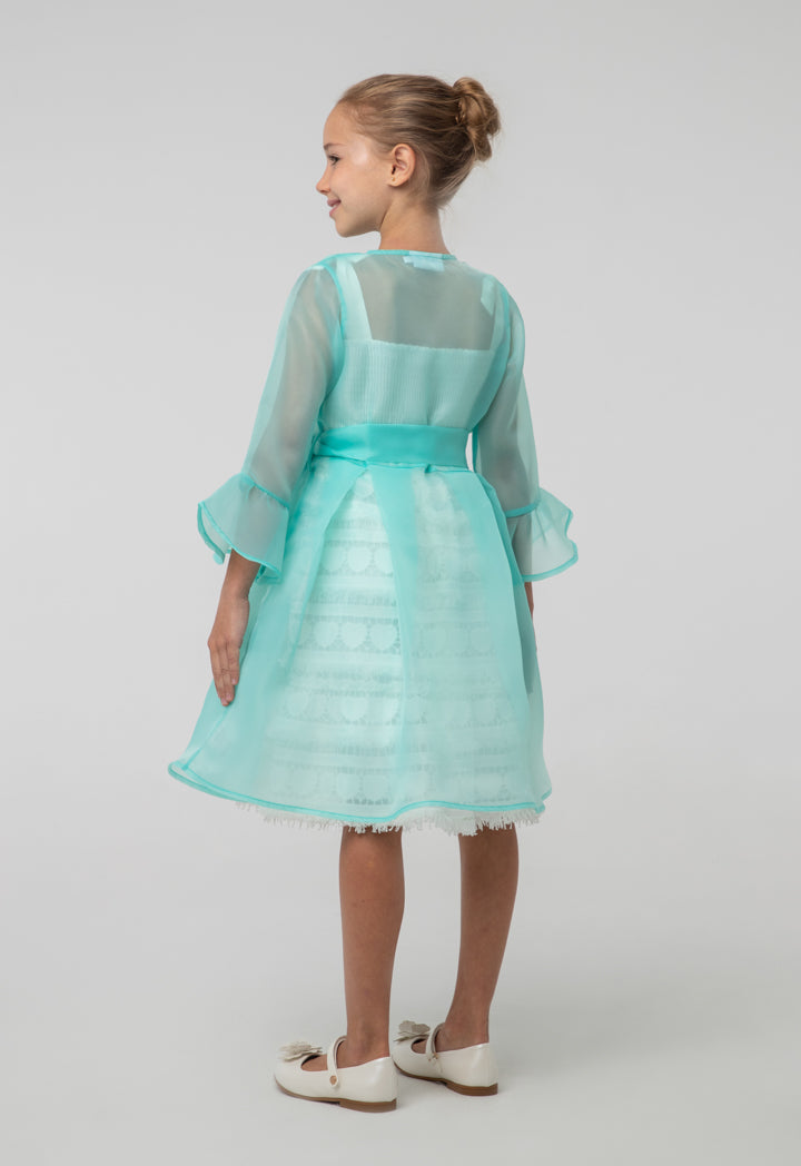 Organza Flounce Sleeves Belted Shrug