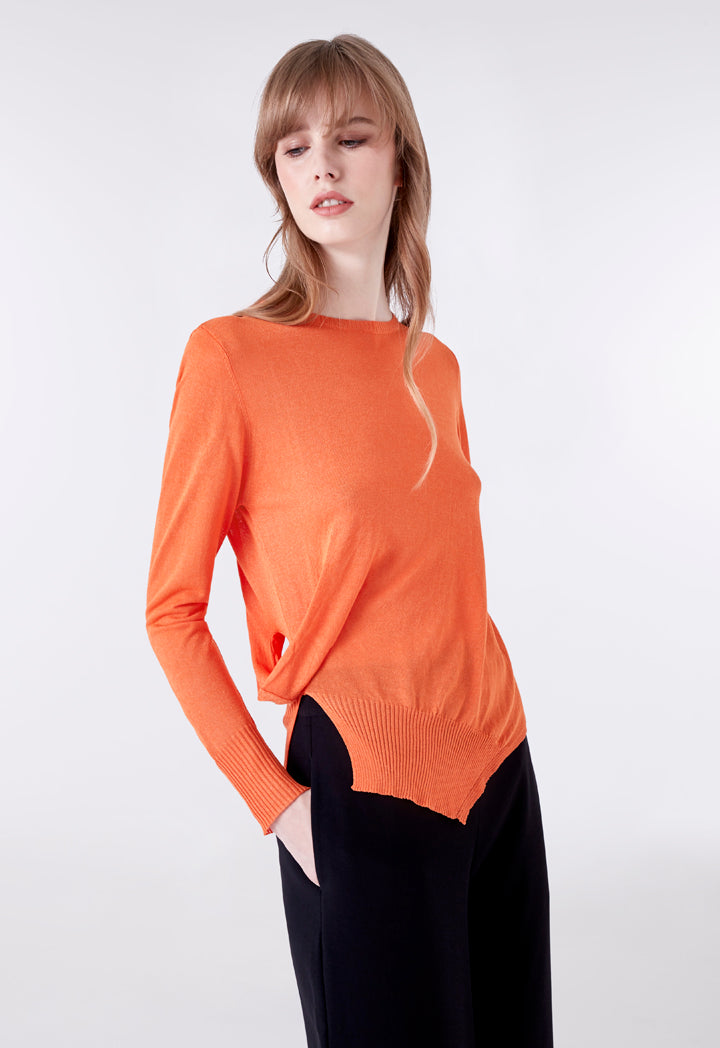 Orange Long Sleeve Knit Top