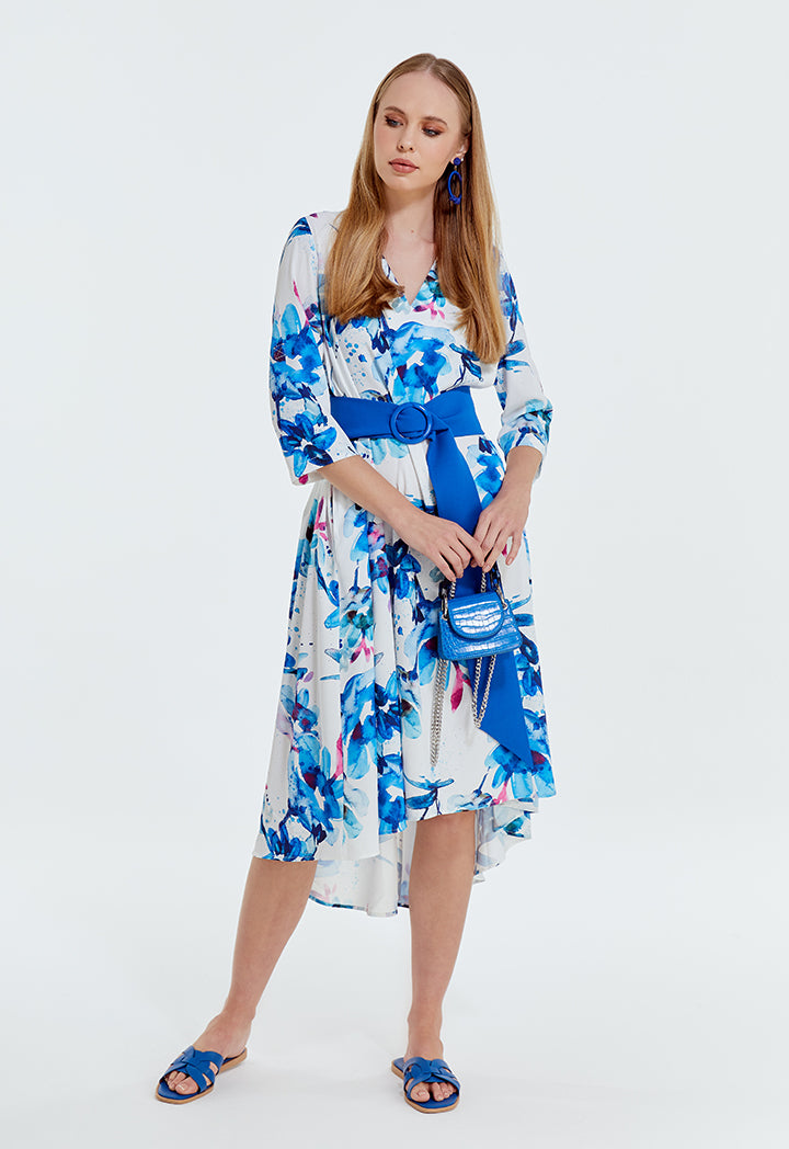 Printed Belted Midi Dress