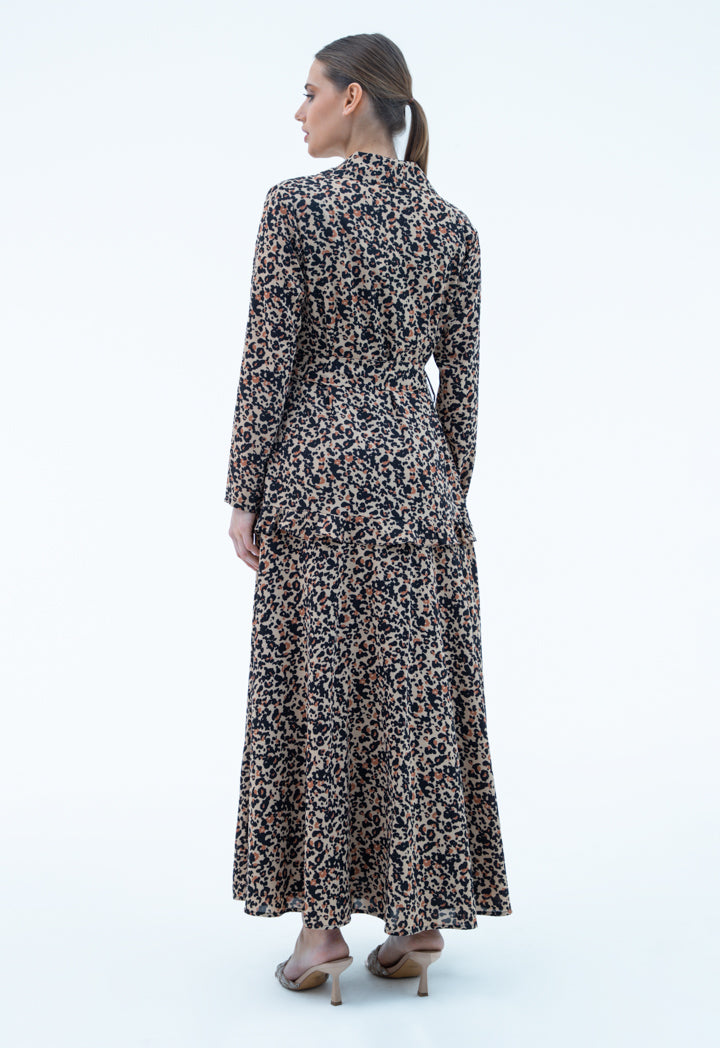 Shawl Collar Printed Maxi Abaya