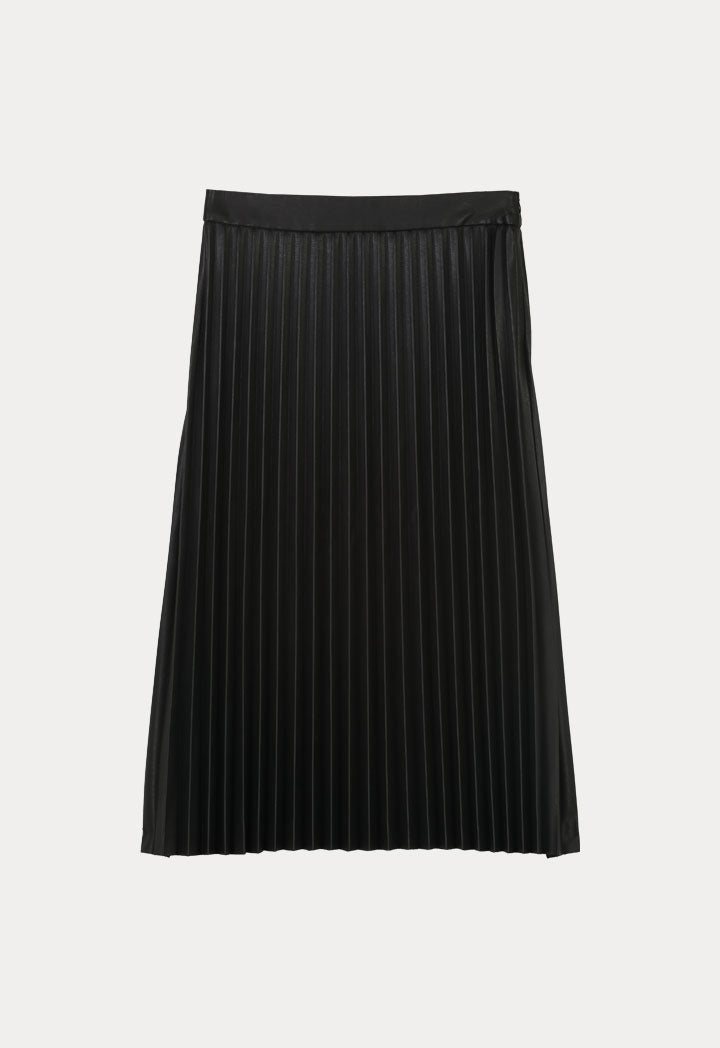 Even Pleated Pu Solid Skirt