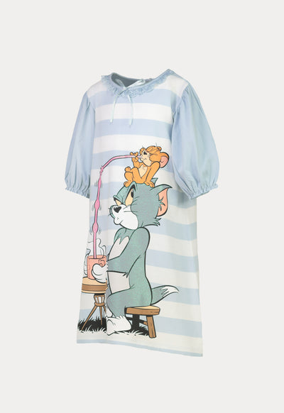 Tom & Jerry  Glittery Graphic Print Puff Dress And Short Sets