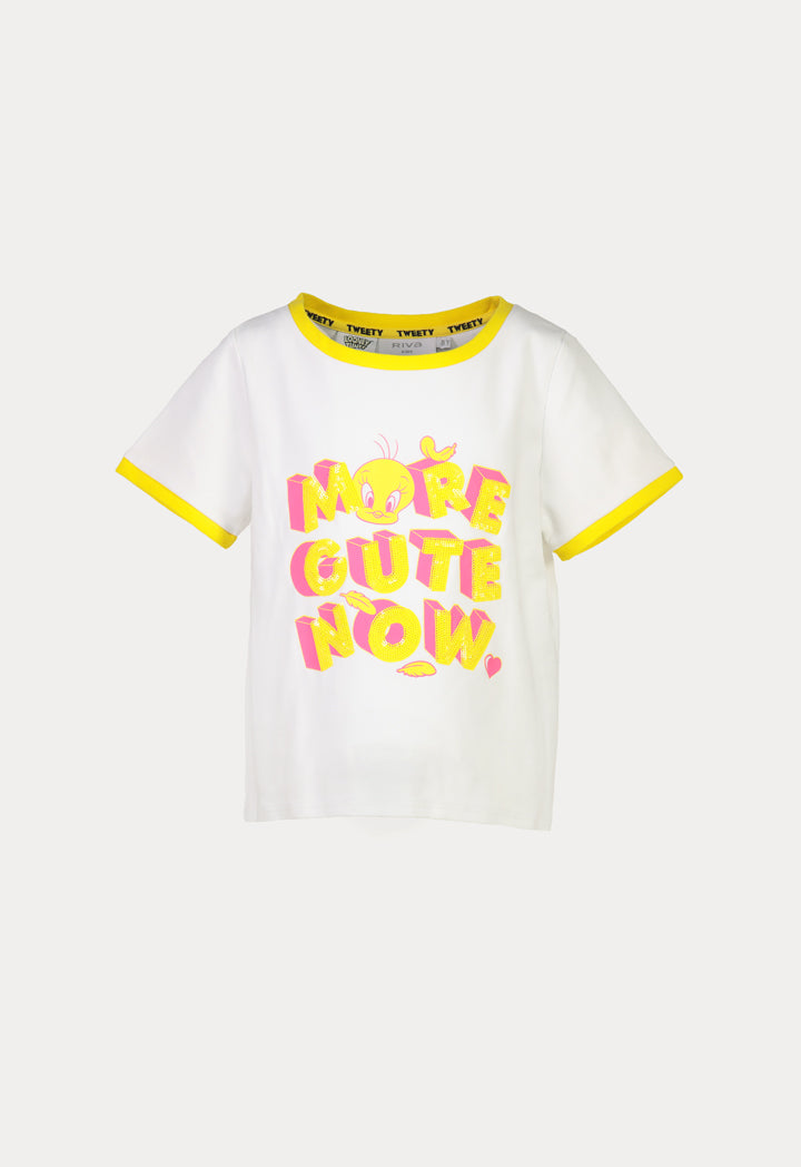 Tweety Bird Sequins Text Print Contrasting T-Shirt