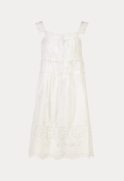 Scallop Frill Floral Embroidered Schiffli Dress