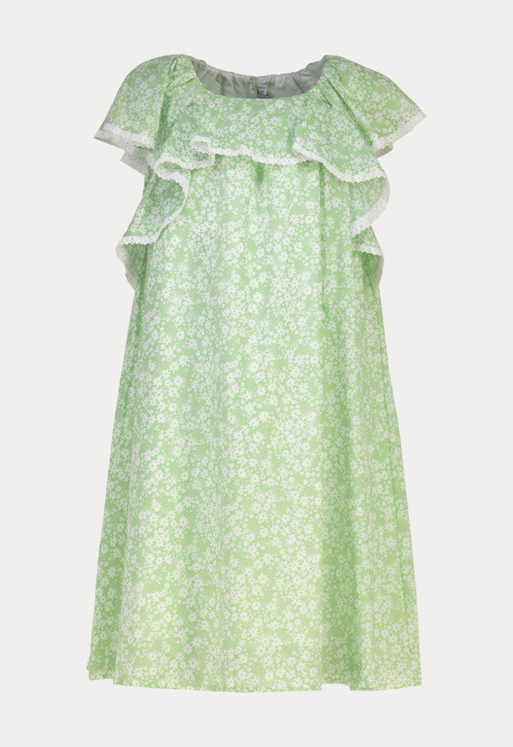 Lace And Ruffles Floral Pattern Girls Dress