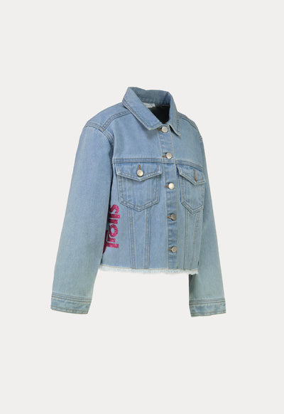 Trolls Denim Frayed Printed Jacket